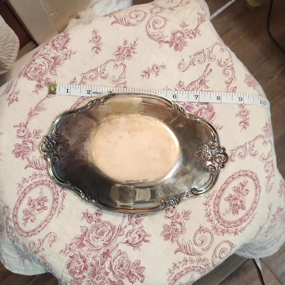 Vintage Silver Plated Small Trinket Tray Candy Dish Floral